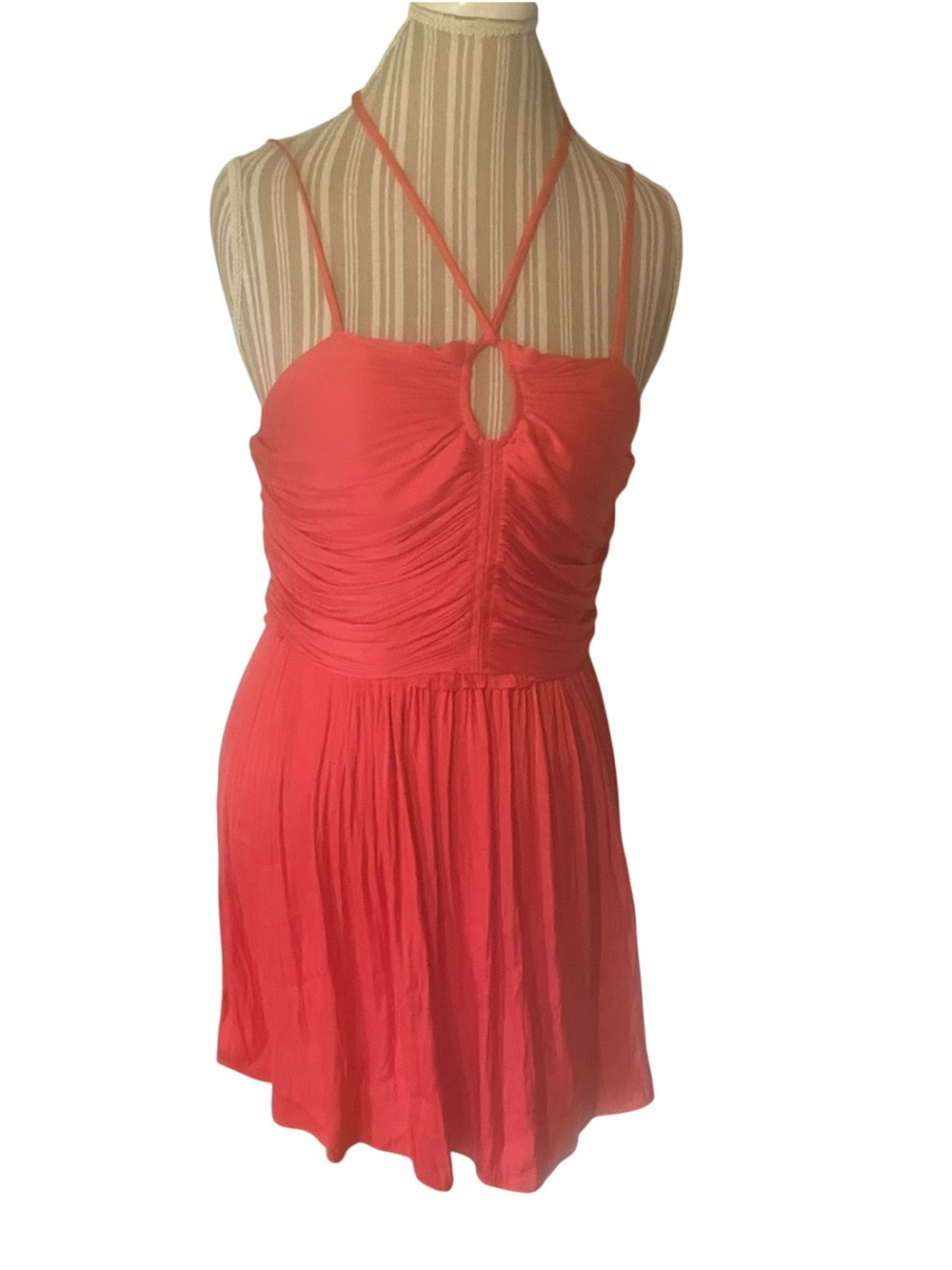 House of Harlow 1960 Coral Spaghetti-Strap Sundress with Keyhole Front sz medium